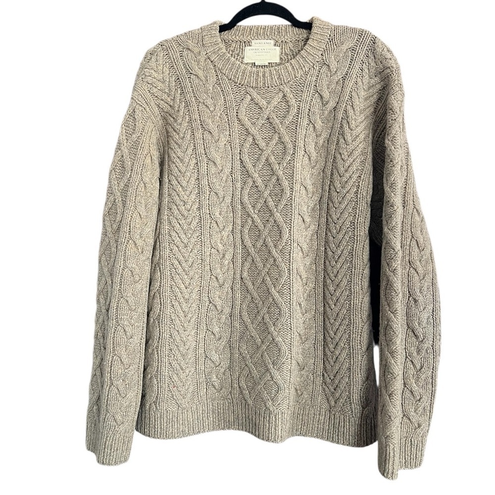 Vintage American Eagle Men’s Handknit Chunky Fisherman Sweater 100% Wool size XL